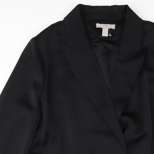 H&M Womens Black Polyester Jacket Dress Size 12 Collared Snap