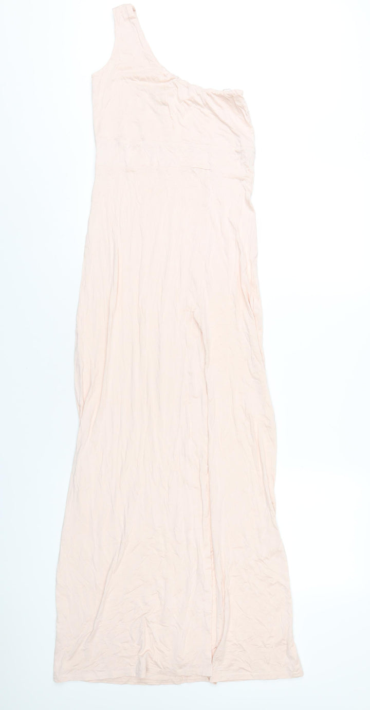Missguided Womens Pink Viscose Maxi Size 10 One Shoulder Pullover