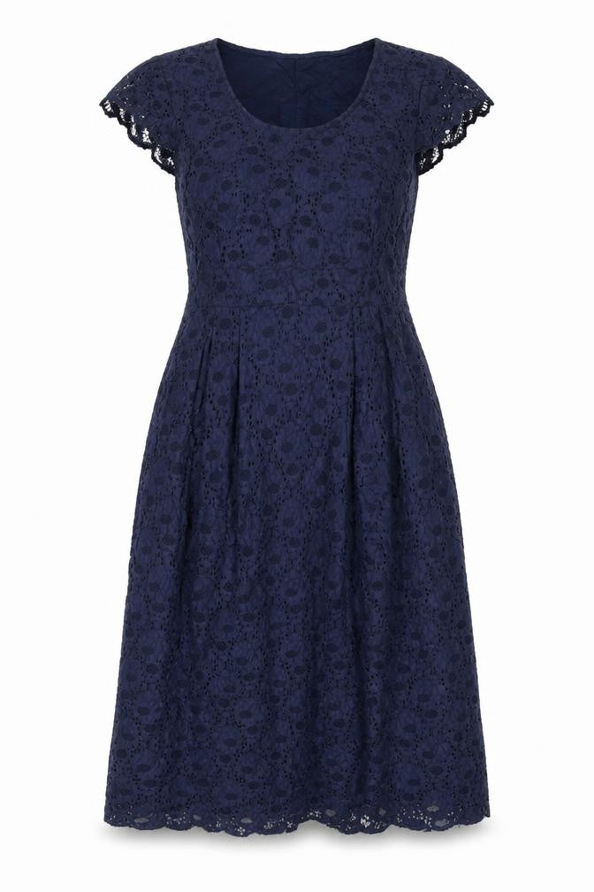Front view of Mamalicious women’s blue polyester a-line, size M, scoop neck pullover