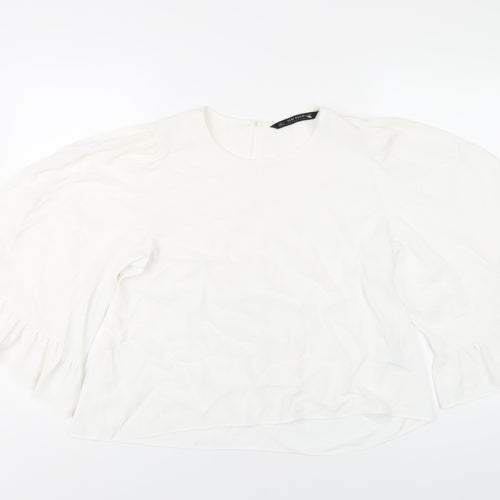 Zara Womens White Polyester Basic T-Shirt Size L Round Neck