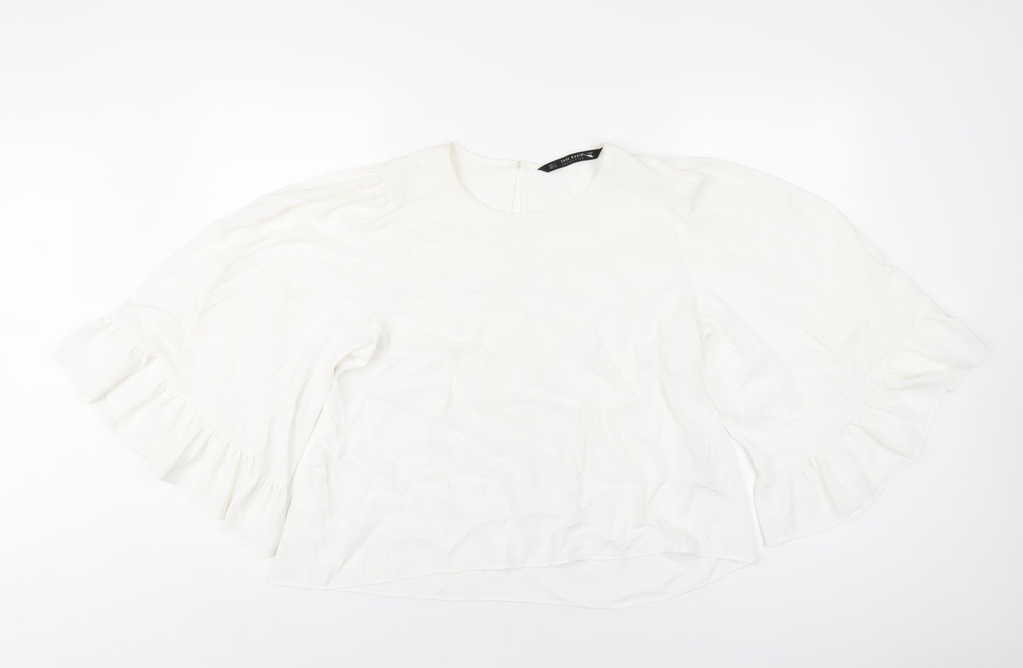 Zara Womens White Polyester Basic T-Shirt Size L Round Neck