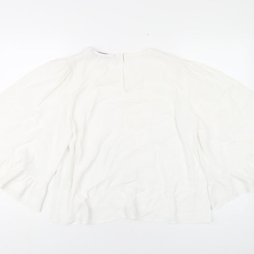 Zara Womens White Polyester Basic T-Shirt Size L Round Neck