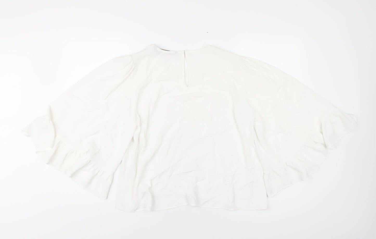 Zara Womens White Polyester Basic T-Shirt Size L Round Neck