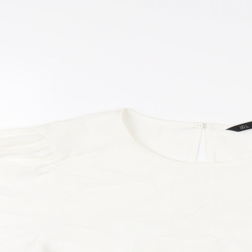 Zara Womens White Polyester Basic T-Shirt Size L Round Neck