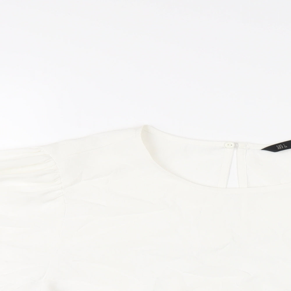 Zara Womens White Polyester Basic T-Shirt Size L Round Neck