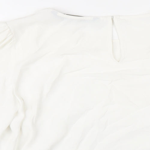 Zara Womens White Polyester Basic T-Shirt Size L Round Neck