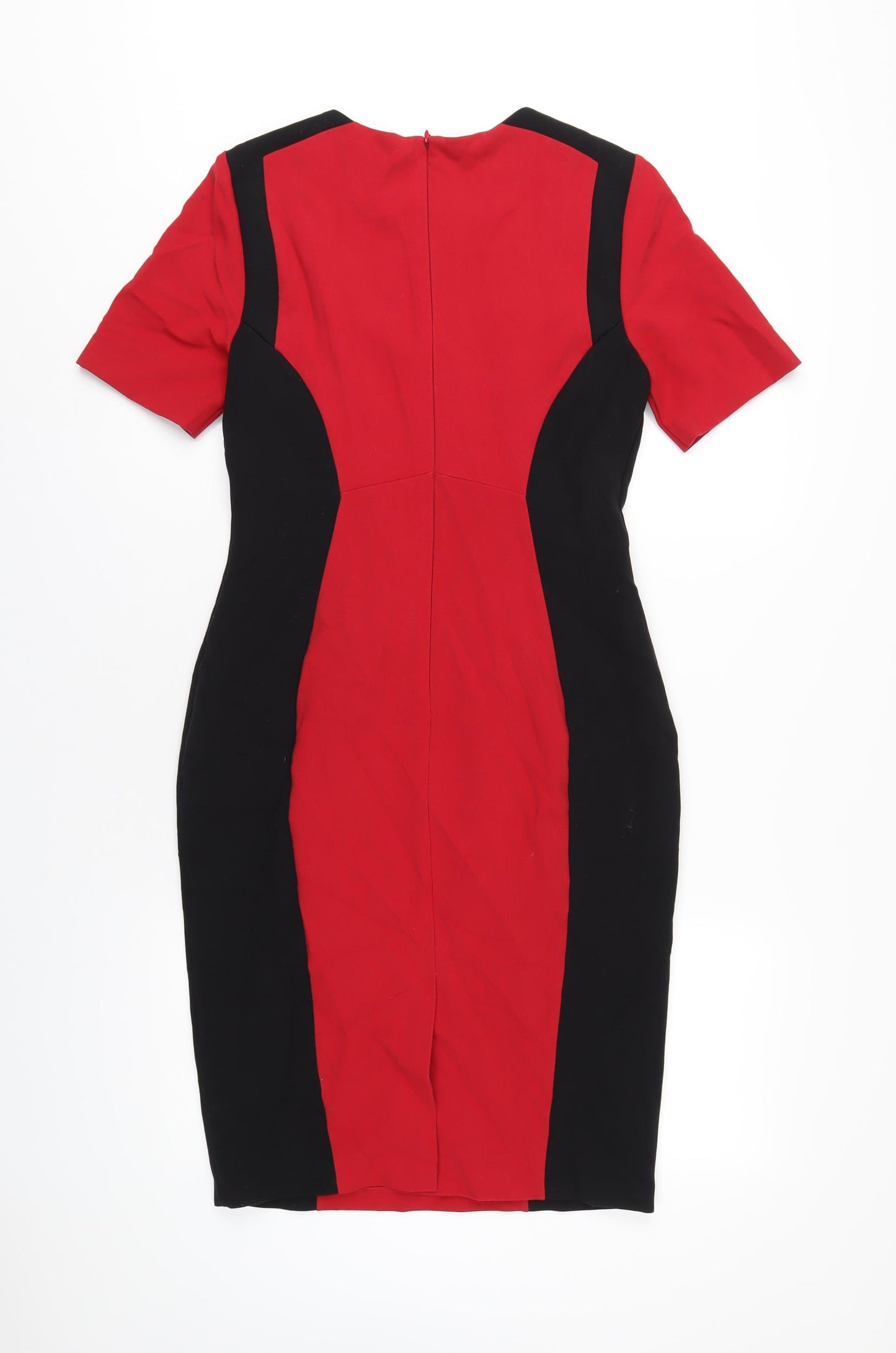 Marks and Spencer Womens Red Polyester Pencil Dress Size 10 Round Neck Zip