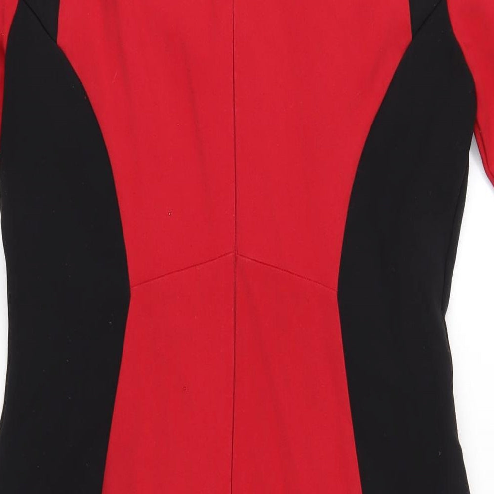 Marks and Spencer Womens Red Polyester Pencil Dress Size 10 Round Neck Zip