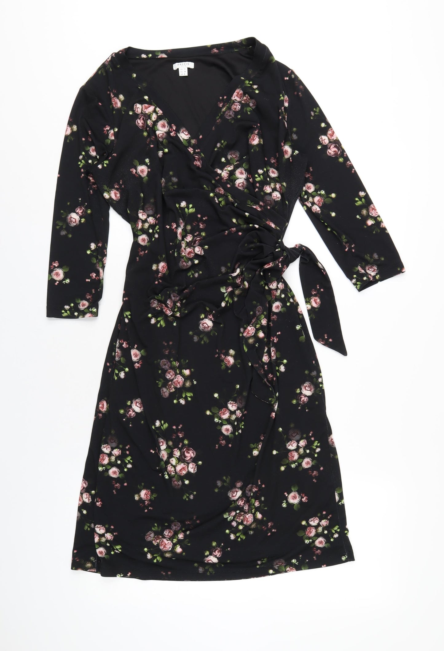 Precis Womens Black Floral Polyester A-Line Size 10 V-Neck Pullover