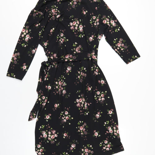 Precis Womens Black Floral Polyester A-Line Size 10 V-Neck Pullover