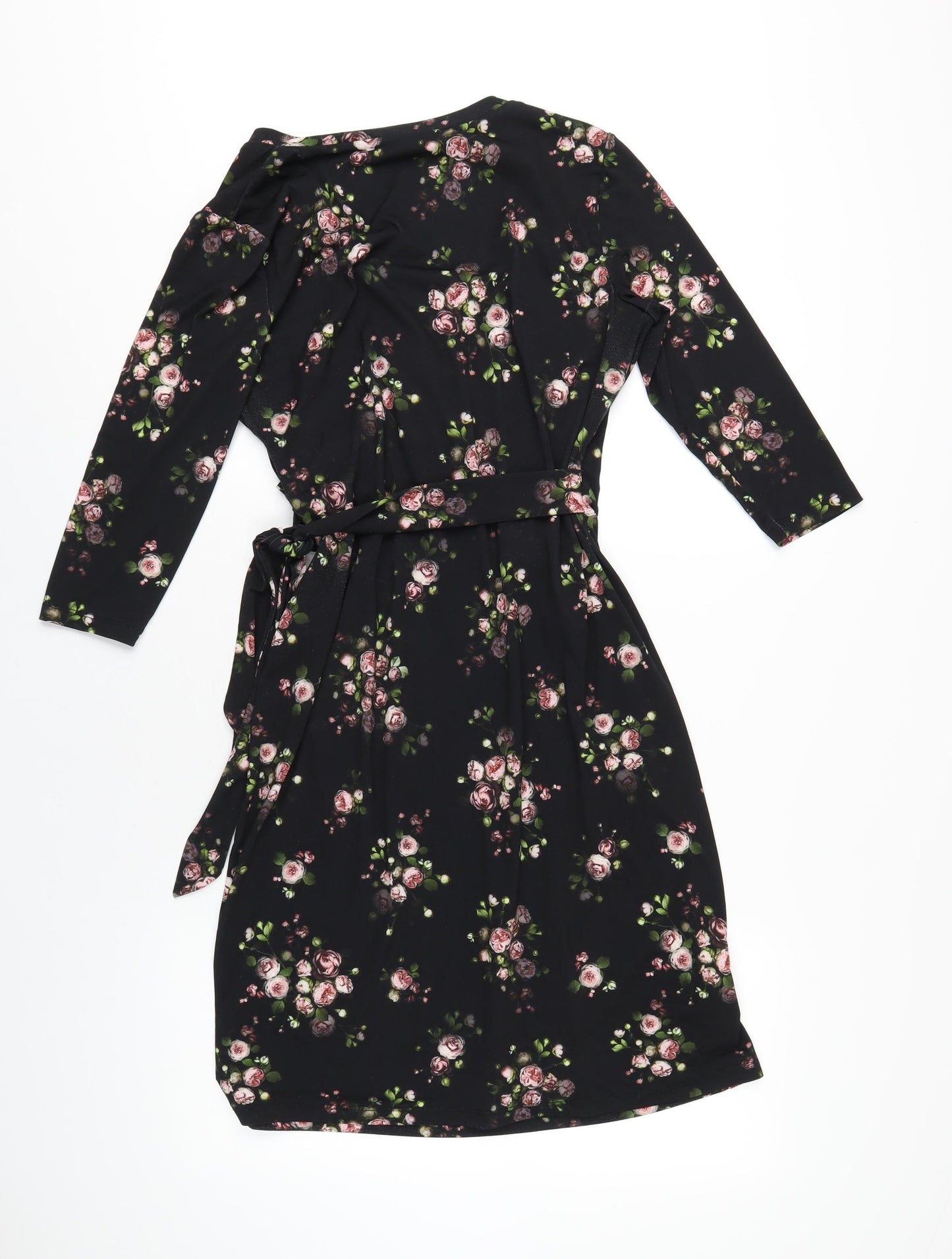 Precis Womens Black Floral Polyester A-Line Size 10 V-Neck Pullover