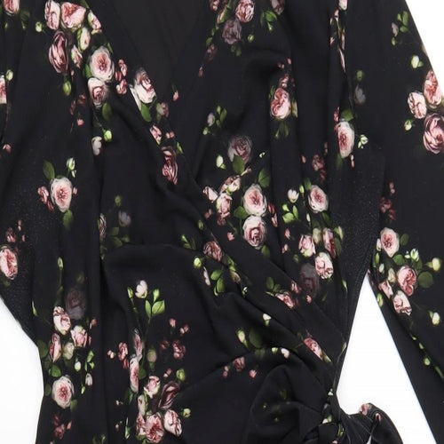 Precis Womens Black Floral Polyester A-Line Size 10 V-Neck Pullover