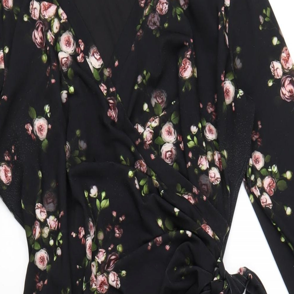 Precis Womens Black Floral Polyester A-Line Size 10 V-Neck Pullover
