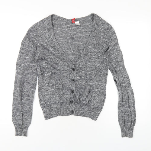 H&M Womens Grey V-Neck Cotton Cardigan Jumper Size 10
