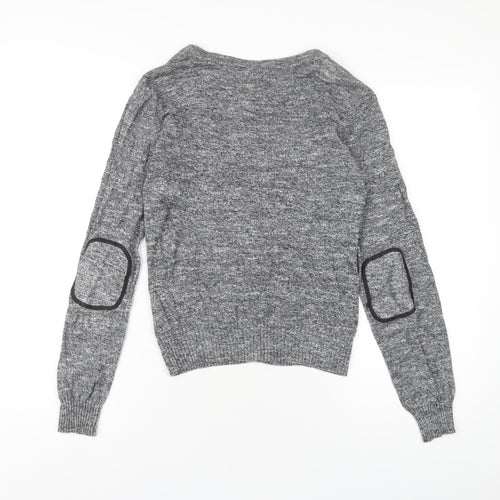 H&M Womens Grey V-Neck Cotton Cardigan Jumper Size 10