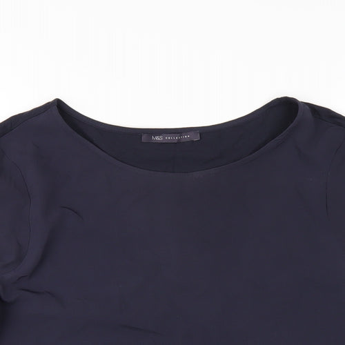 Marks and Spencer Womens Blue Polyester Basic T-Shirt Size 12 Round Neck