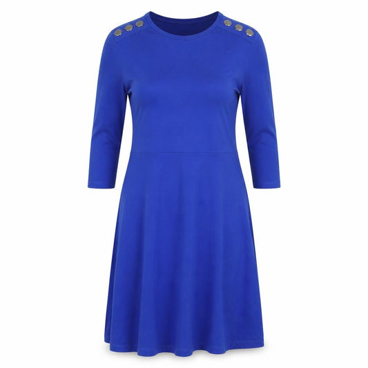 Front view of Dorothy Perkins women’s blue cotton a-line, size UK 12, round neck pullover