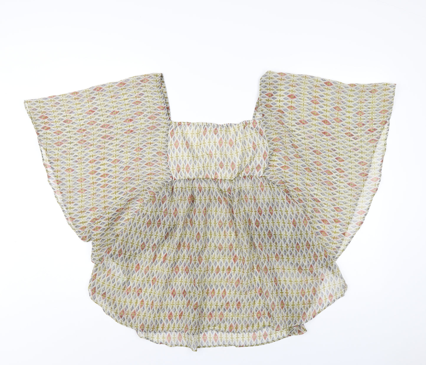 Red Herring Womens Multicoloured Geometric Polyester Basic T-Shirt Size 14 V-Neck
