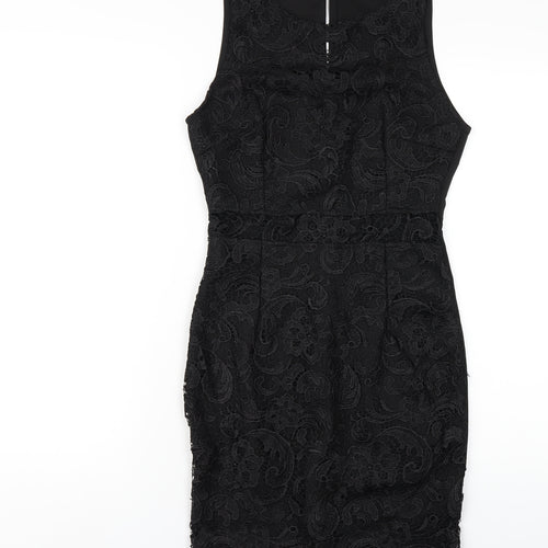 AX Paris Womens Black Polyester Bodycon Size 10 Round Neck Button