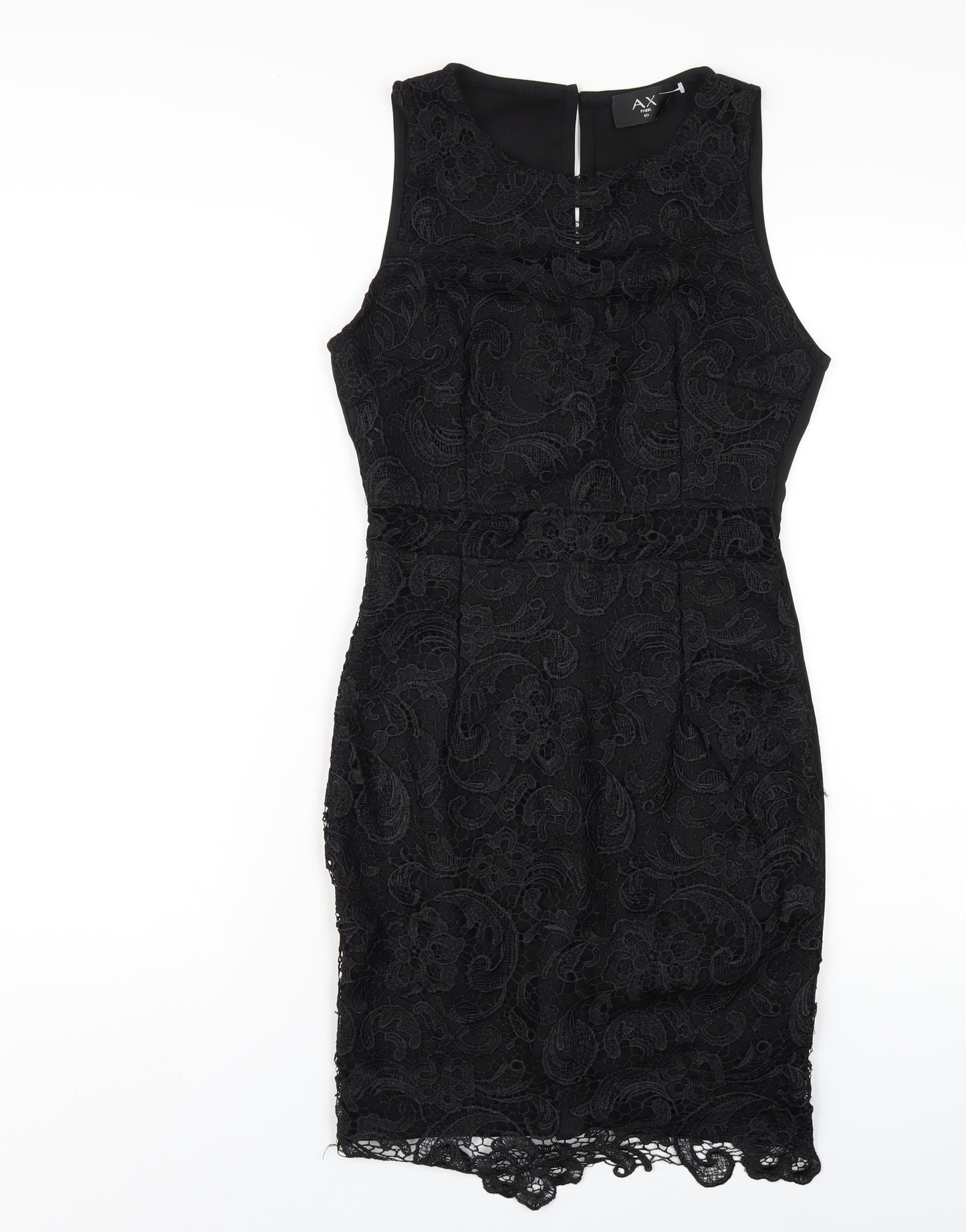 AX Paris Womens Black Polyester Bodycon Size 10 Round Neck Button