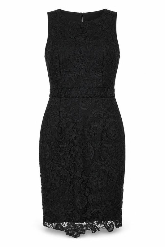 Front view of AX Paris women’s black polyester bodycon, size UK 10, round neck button
