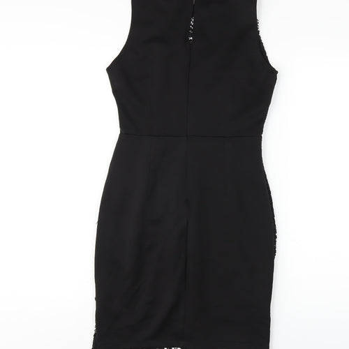 AX Paris Womens Black Polyester Bodycon Size 10 Round Neck Button