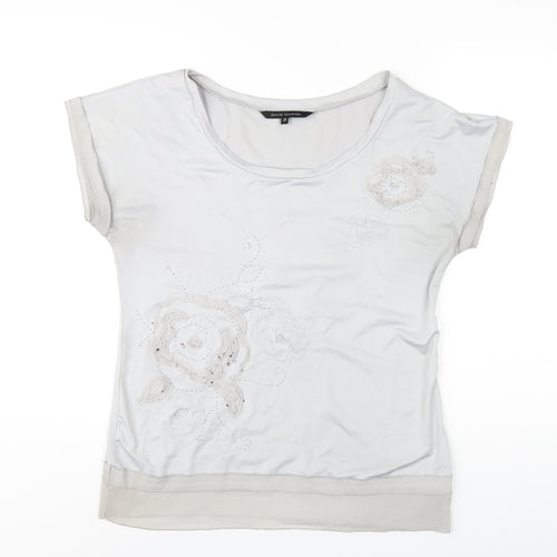 David Emanuel Womens Grey Polyester Basic T-Shirt Size 10 Round Neck