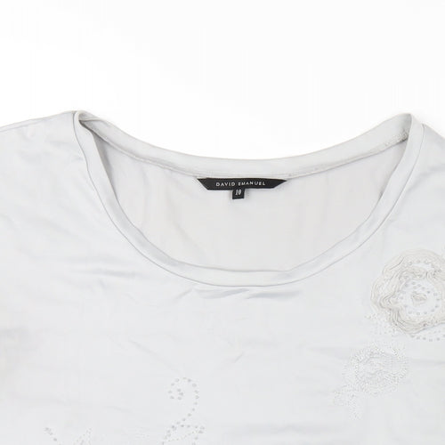 David Emanuel Womens Grey Polyester Basic T-Shirt Size 10 Round Neck