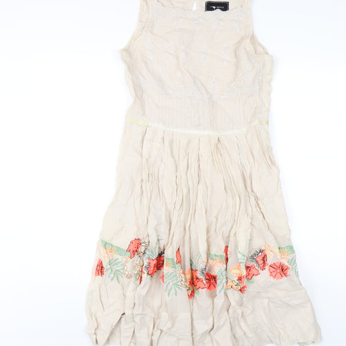 River Island Womens Beige Cotton A-Line Size 8 Square Neck Zip
