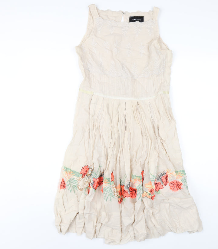 River Island Womens Beige Cotton A-Line Size 8 Square Neck Zip