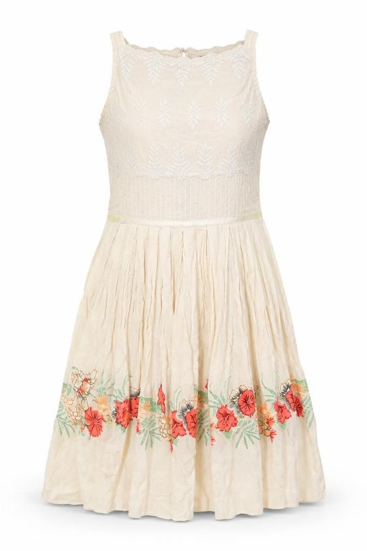Front view of River Island women’s beige cotton a-line, size UK 8, square neck zip