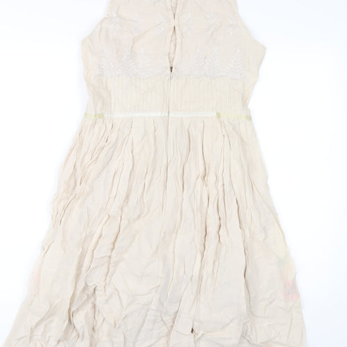 River Island Womens Beige Cotton A-Line Size 8 Square Neck Zip