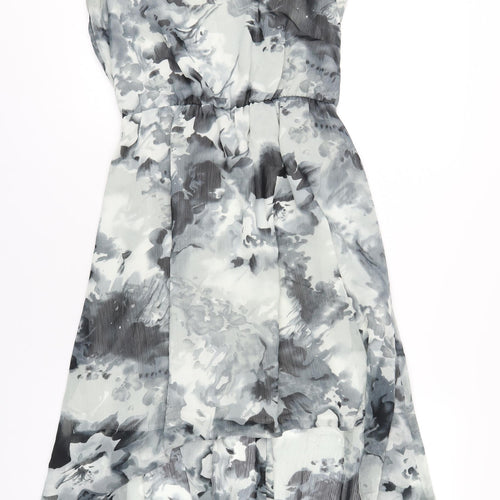 Closet Womens Grey Floral Polyester A-Line Size 12 Round Neck Button