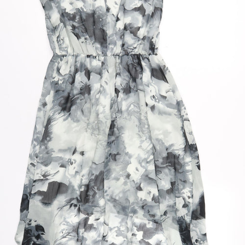 Closet Womens Grey Floral Polyester A-Line Size 12 Round Neck Button