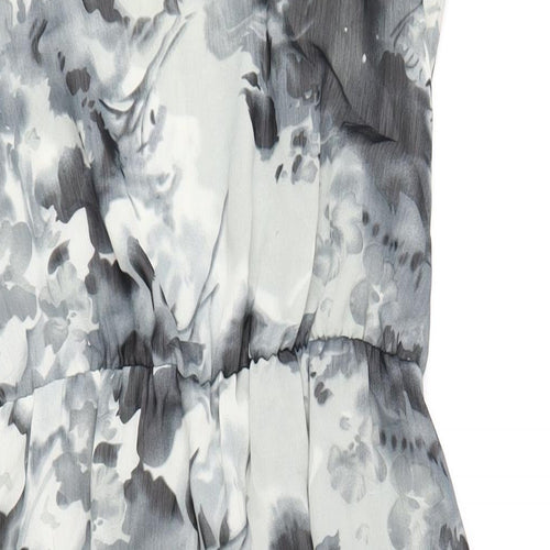 Closet Womens Grey Floral Polyester A-Line Size 12 Round Neck Button