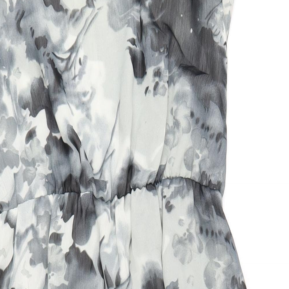 Closet Womens Grey Floral Polyester A-Line Size 12 Round Neck Button