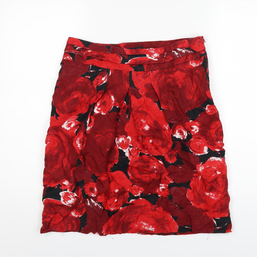 Coast Womens Red Floral Linen A-Line Skirt Size 14 Zip