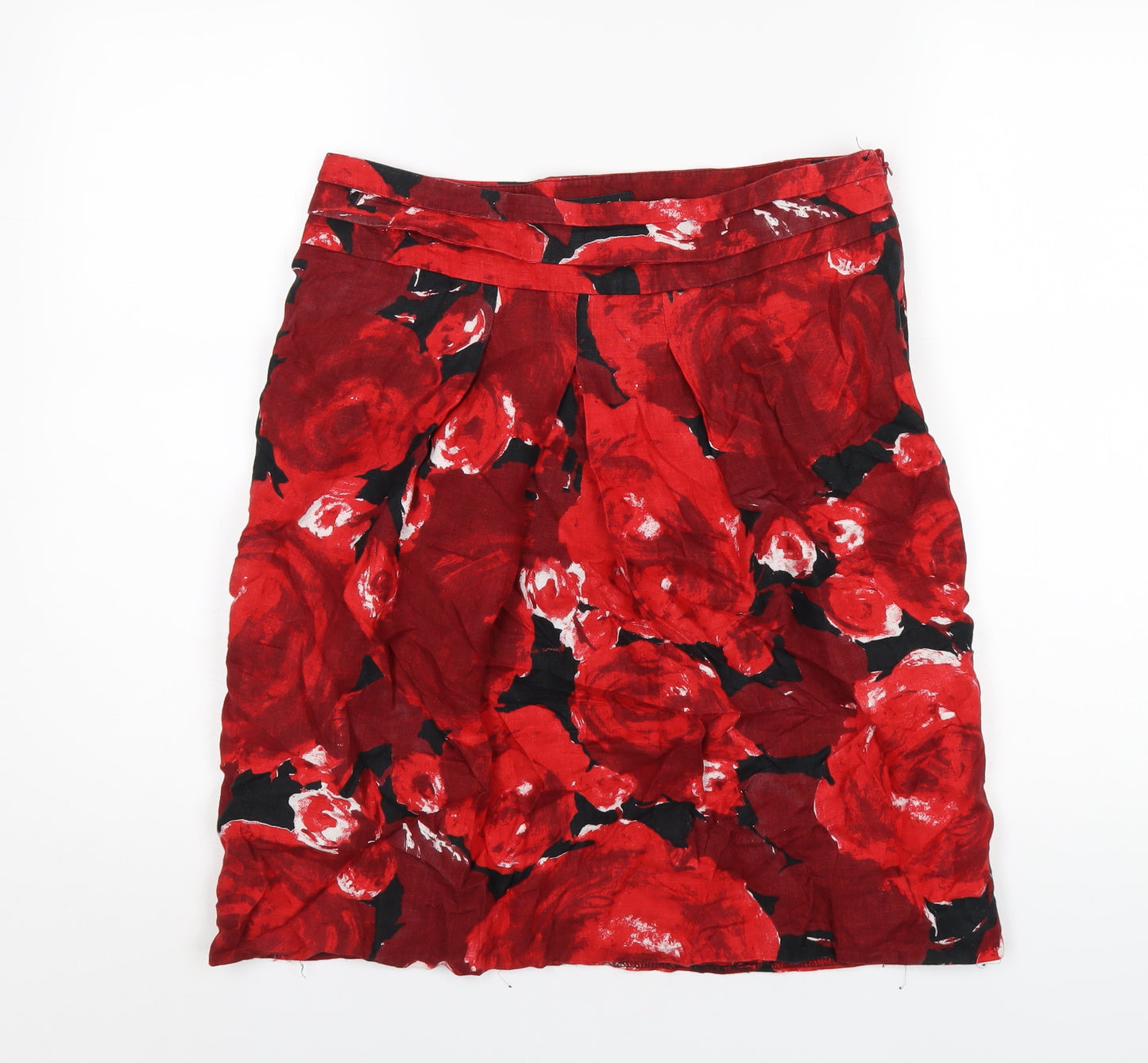 Coast Womens Red Floral Linen A-Line Skirt Size 14 Zip