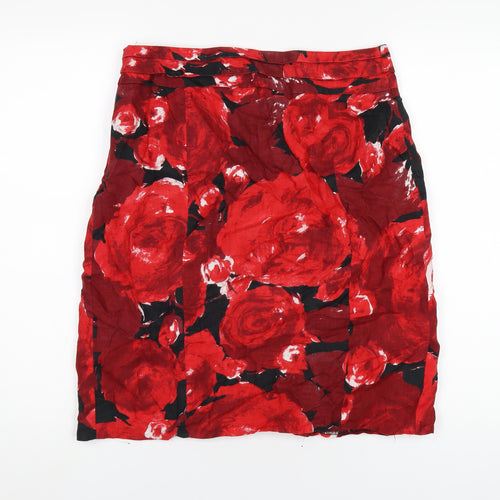 Coast Womens Red Floral Linen A-Line Skirt Size 14 Zip