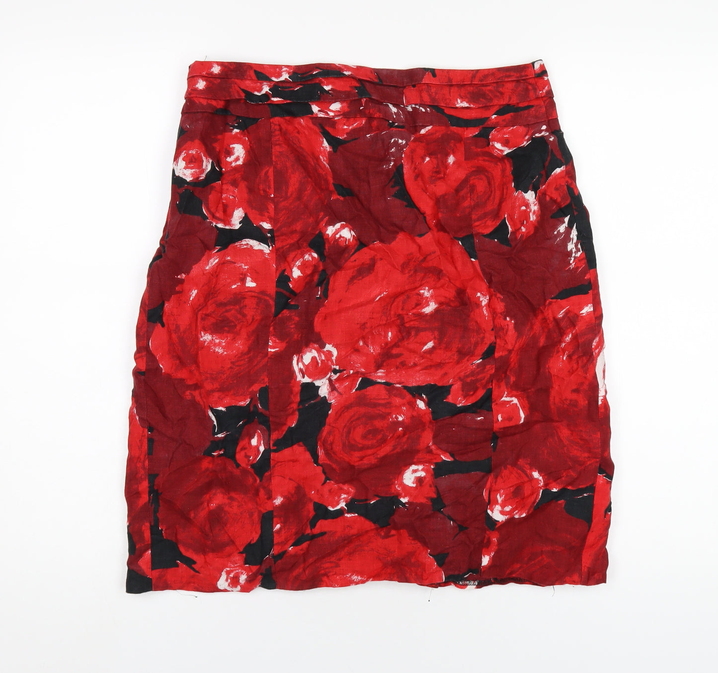 Coast Womens Red Floral Linen A-Line Skirt Size 14 Zip