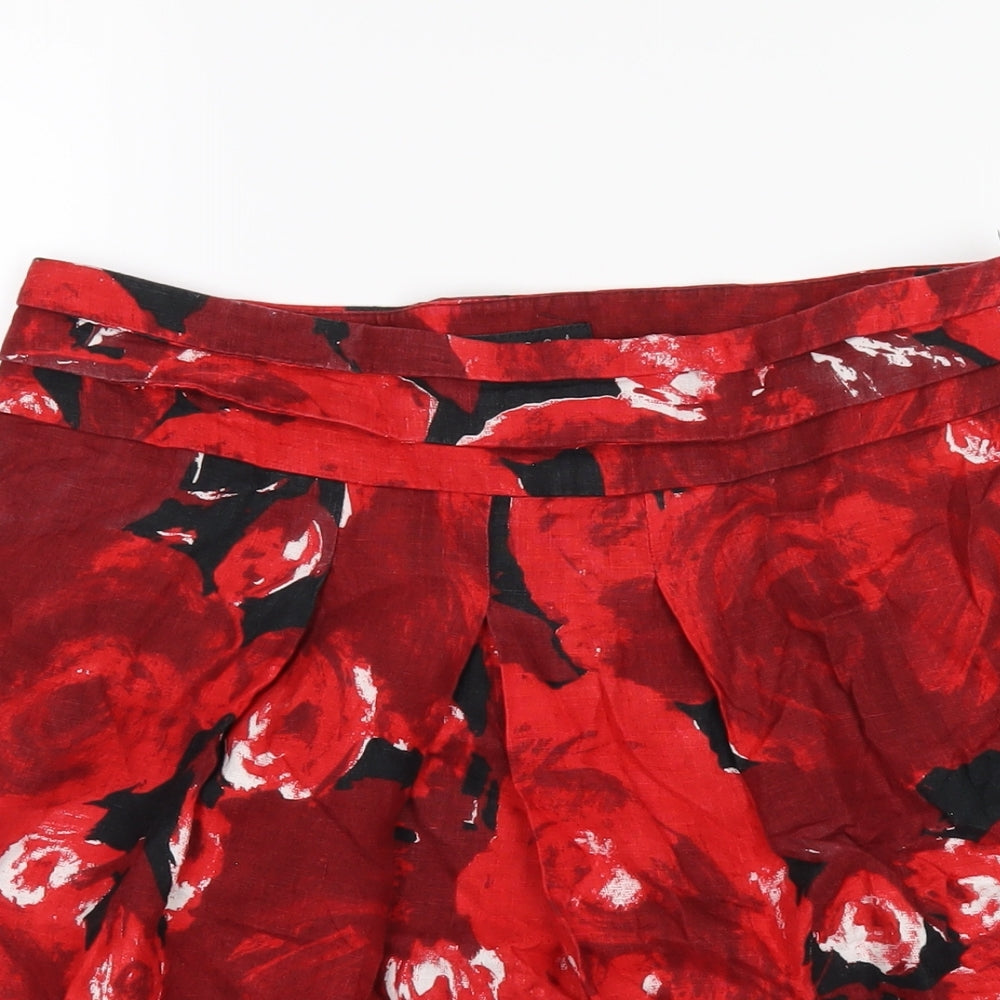 Coast Womens Red Floral Linen A-Line Skirt Size 14 Zip