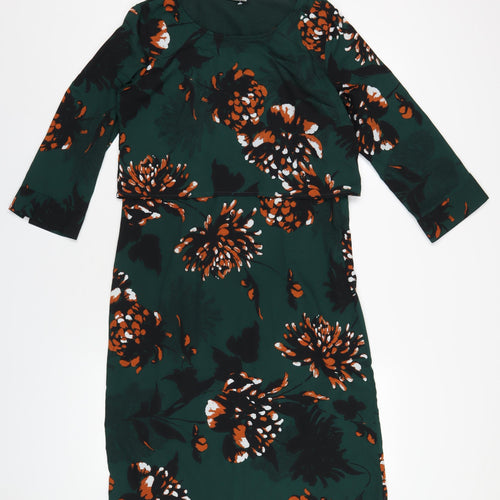 Mamalicious Womens Green Floral Polyester A-Line Size M Round Neck Zip