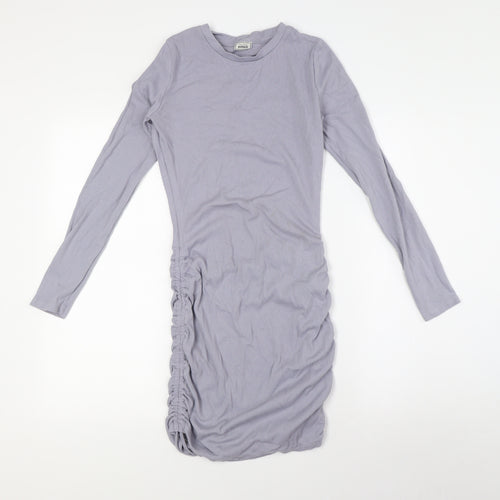 Pimkie Womens Grey Cotton Bodycon Size S Crew Neck - Ribbed