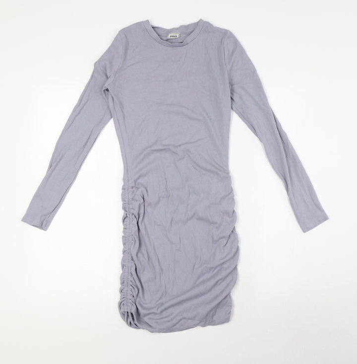 Pimkie Womens Grey Cotton Bodycon Size S Crew Neck - Ribbed