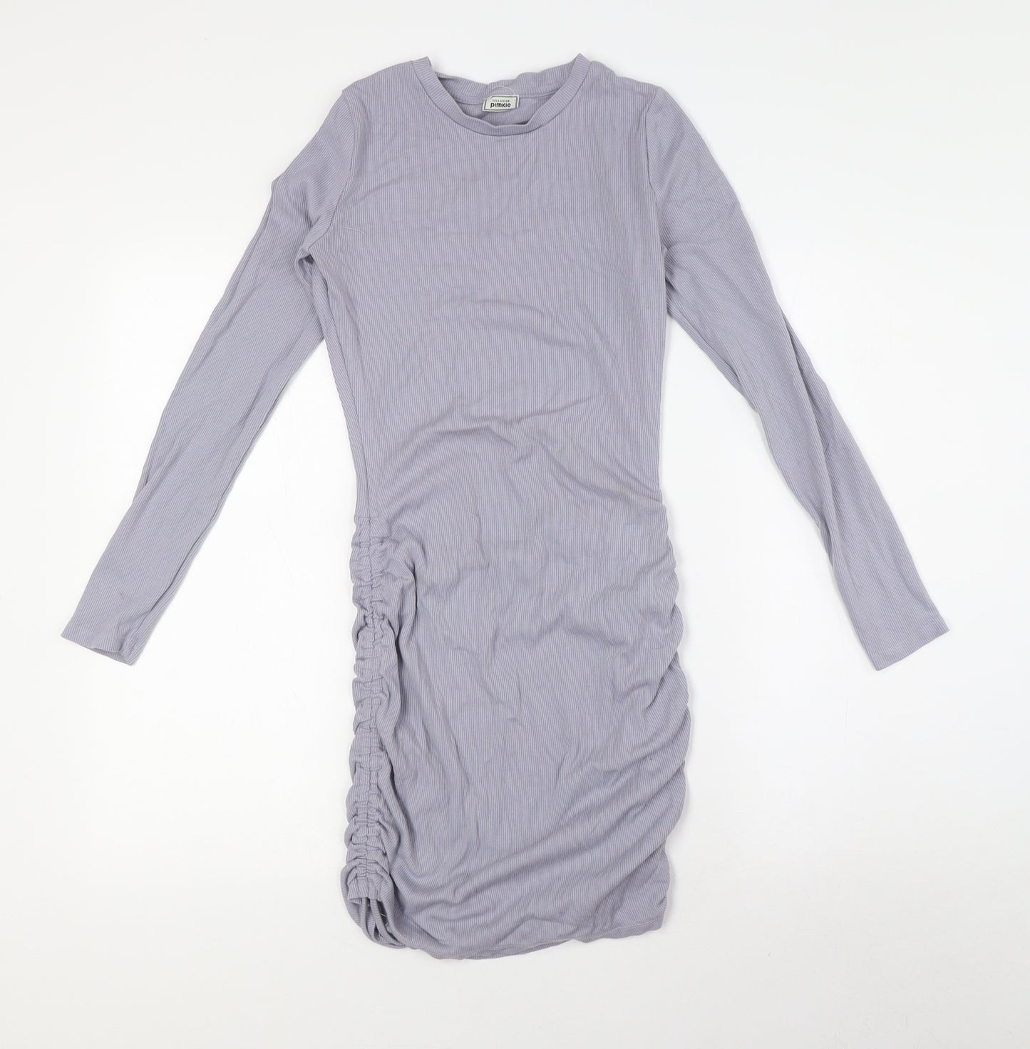 Pimkie Womens Grey Cotton Bodycon Size S Crew Neck - Ribbed
