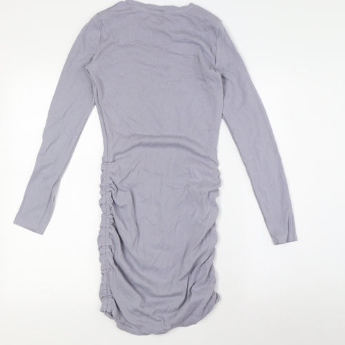 Pimkie Womens Grey Cotton Bodycon Size S Crew Neck - Ribbed