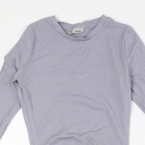 Pimkie Womens Grey Cotton Bodycon Size S Crew Neck - Ribbed