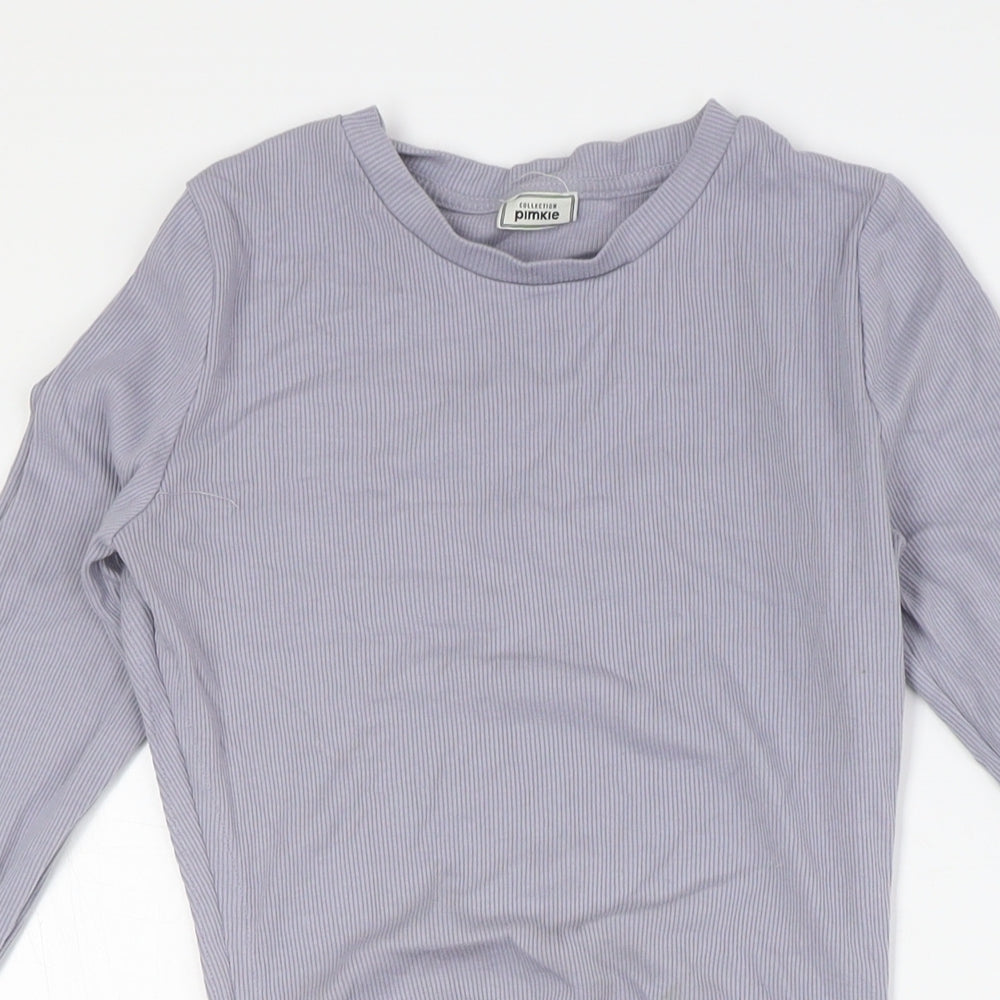 Pimkie Womens Grey Cotton Bodycon Size S Crew Neck - Ribbed