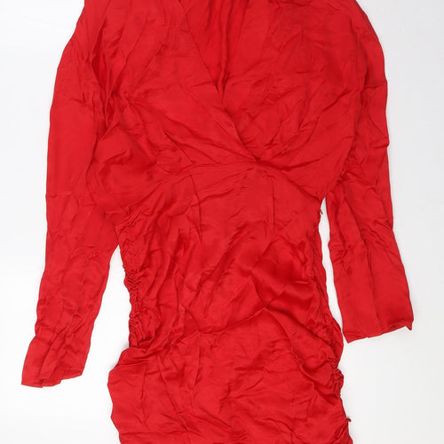 Zara Womens Red Viscose Ball Gown Size S V-Neck