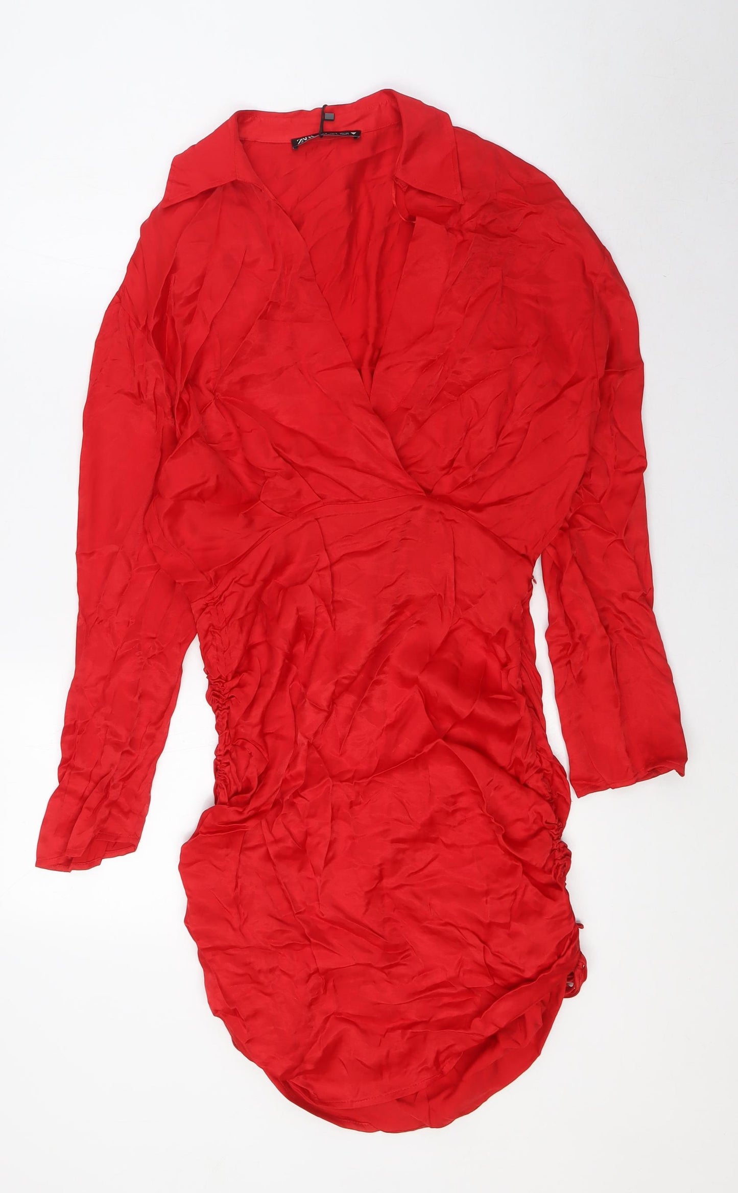 Zara Womens Red Viscose Ball Gown Size S V-Neck